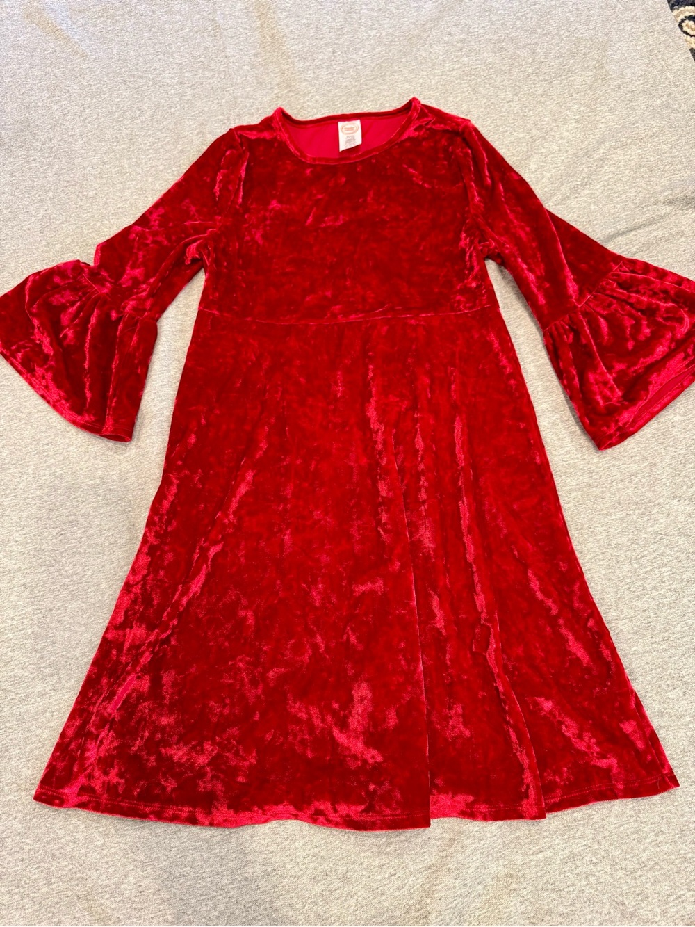 Girls' Red Velvet Bell-Sleeve Dress XL 14/16 Christmas/Holiday Crushed Velvet